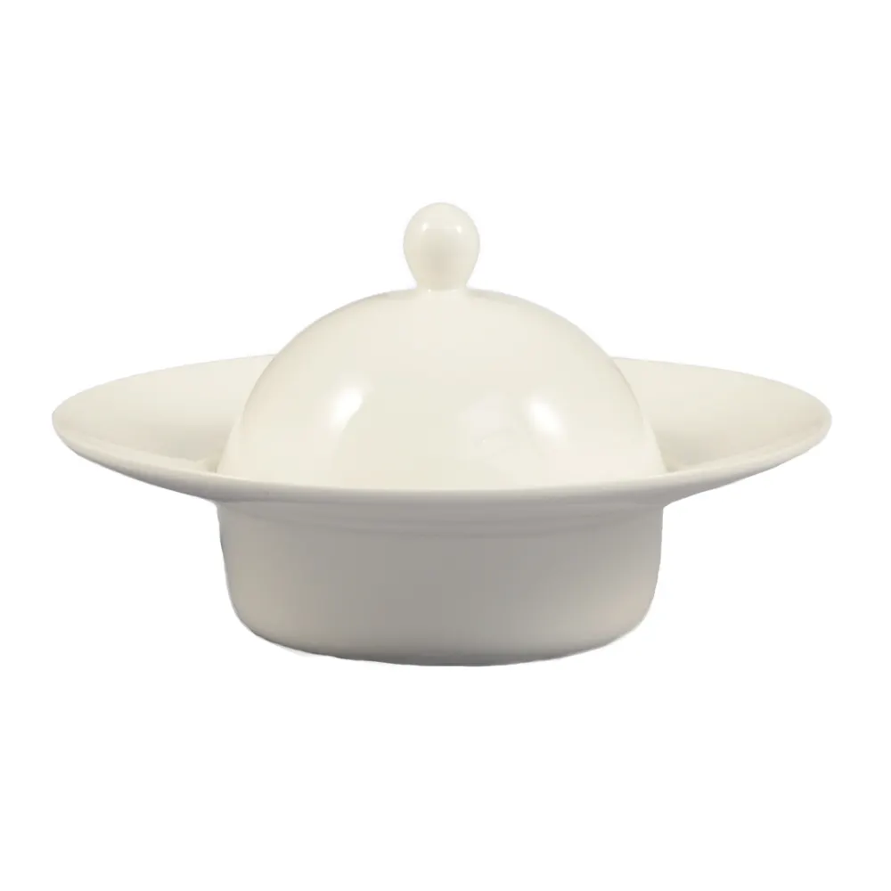 CAC China RCN-140 Pasta Bowl Set, 9.5 oz 7" Porcelain Bowl with 4" Cover, Bone White, Safe - Set