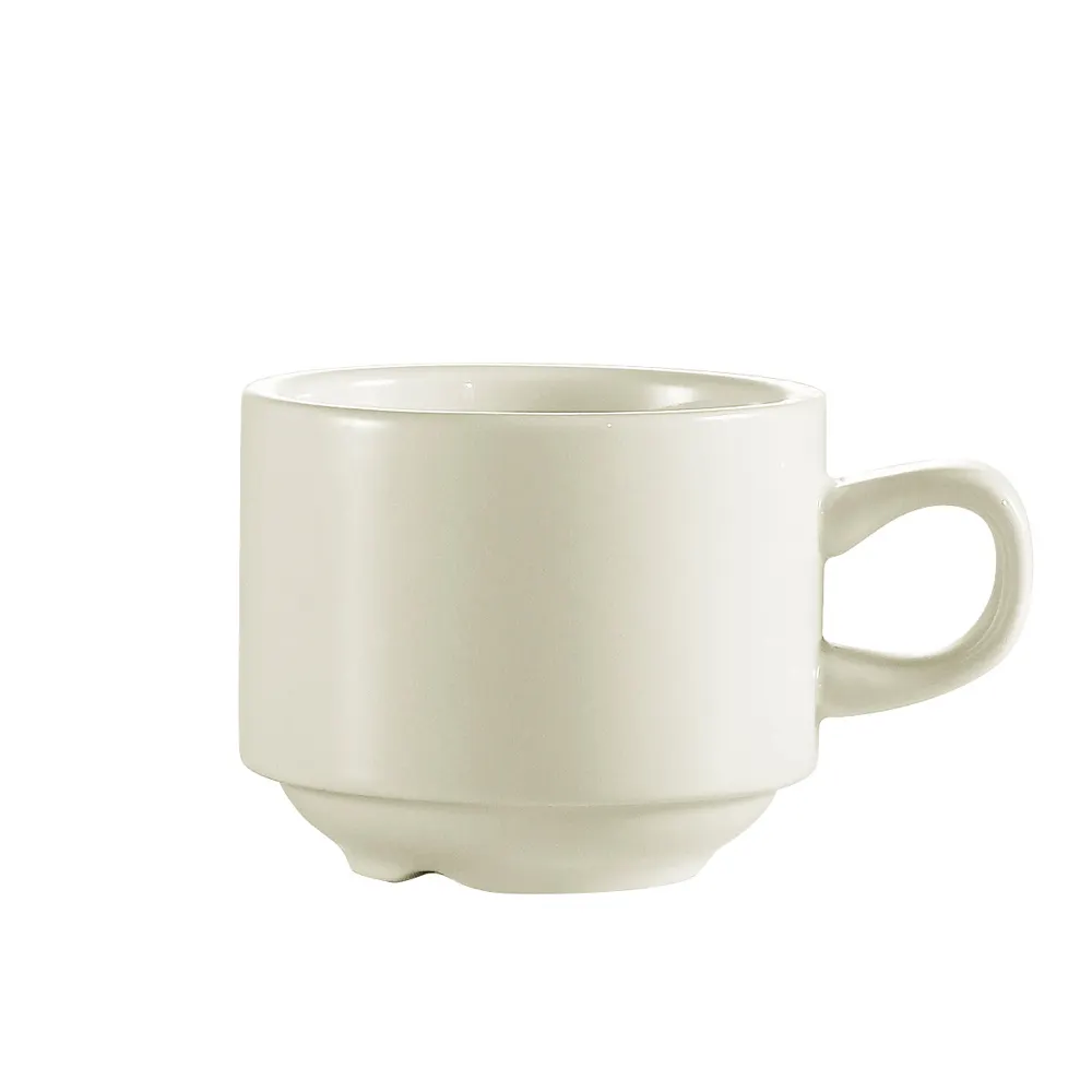 CAC China REC-1-S 8.5 oz Round Stoneware Coffee Cup 3.5" Dia x 3" H White Safe - 1 Dozen