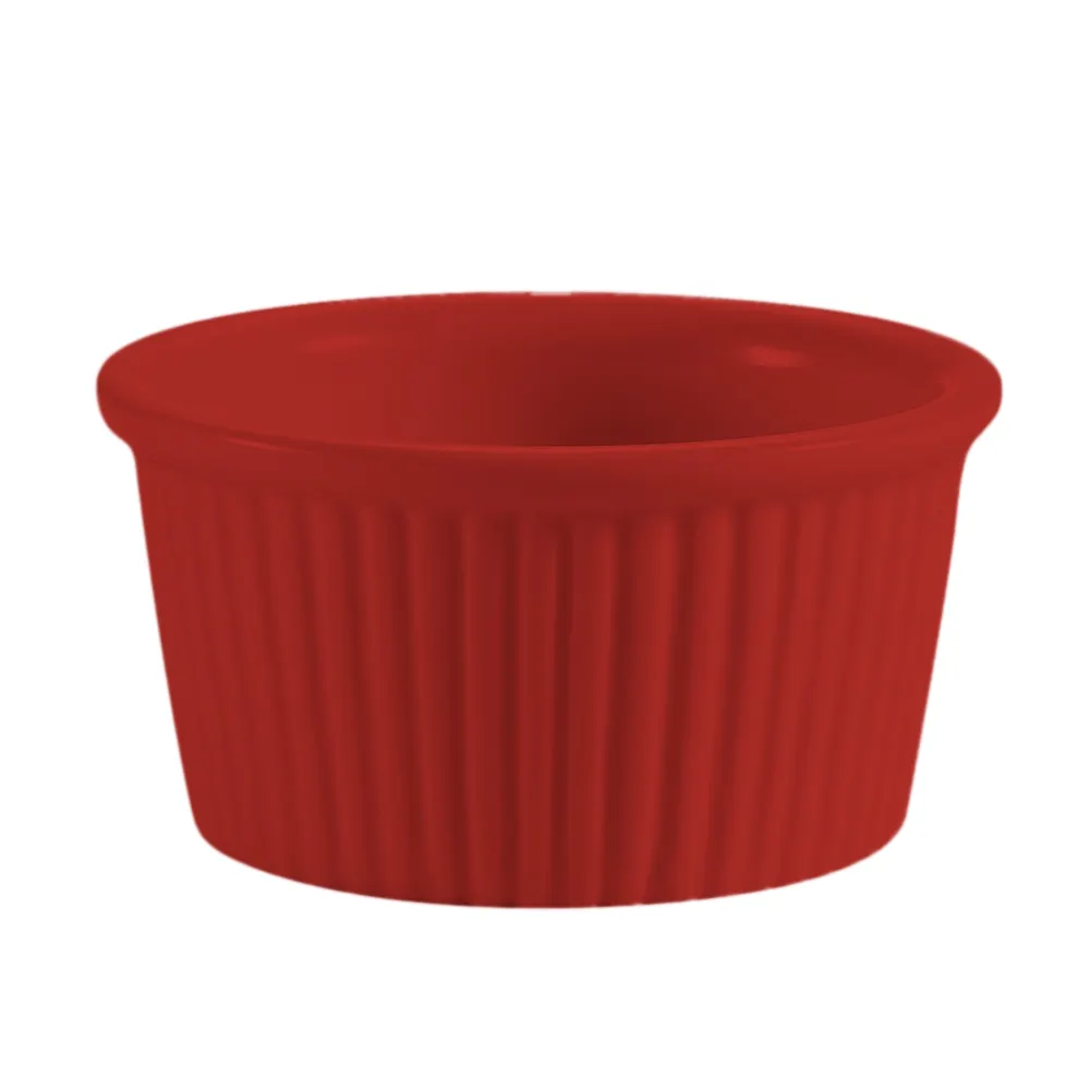 CAC China RKF-1-R Ramekin Sauce Cup, 1 oz (2¼" Dia x 1⅛" H) Fluted Ceramic, Red - 1 Dozen