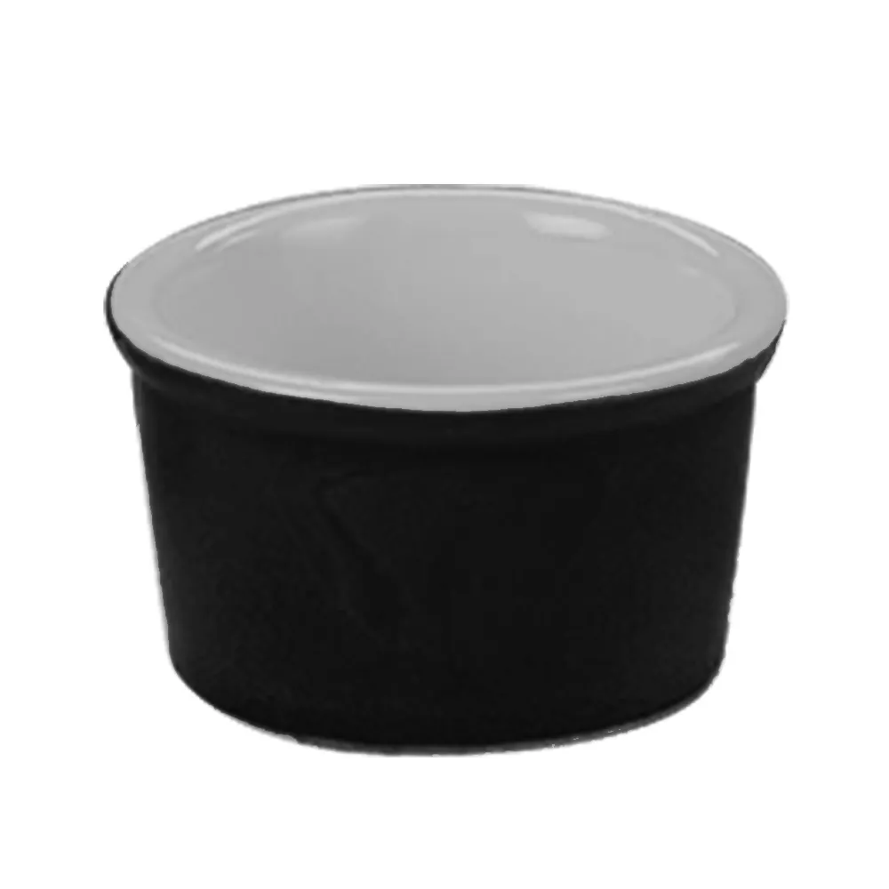 CAC China RKF-25-BLK Ramekin 2.5 oz (2‑7/8" Dia x 1‑1/2" H) Ceramic Black/White Oven Safe - 1 Dozen