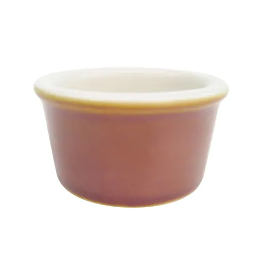 CAC China RKF-25-BWN - 2.5 oz Ramekin, 2-7/8" Dia x 1-1/2" H, Brown/White, Microwave Safe - 1 Dozen