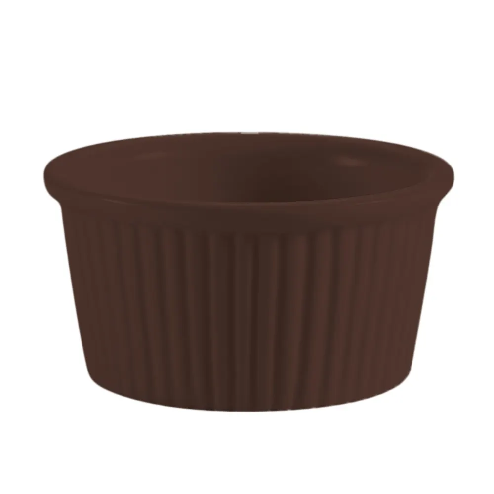CAC China RKF-3-BWN - 3 oz 3" Dia x 1.5" Fluted Stoneware Ramekin Brown - 1 Dozen