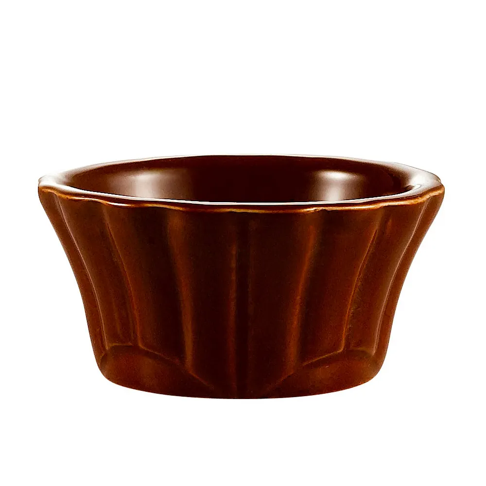 CAC China RMK-F2-BWN Ramekin, 2‑Oz Brown Stoneware Cup, 2½" Dia x 1⅛" H, Dishwasher Safe - 1 Dozen