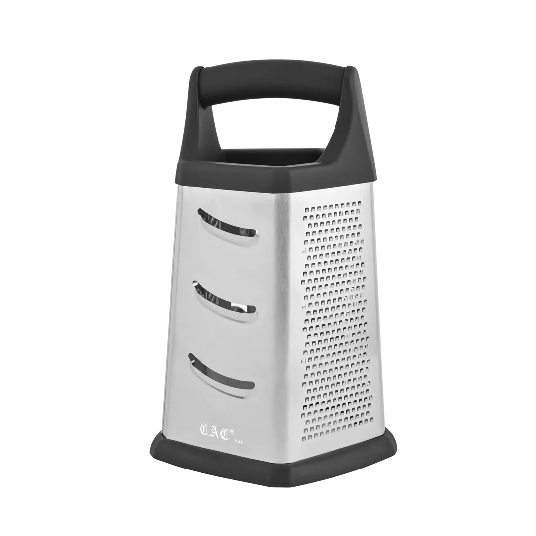 CAC China SBGT-5T Grater Box, 5 1/8"W, Stainless Steel, 5-Sided, Tapered Polypropylene/TPR Handle