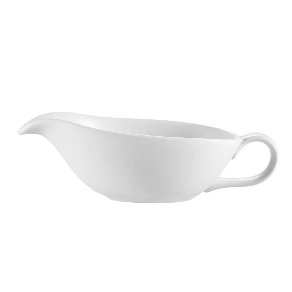 CAC China SBT-20 - 20 oz Porcelain Sauce Boat 9"¼×7" with Handle and Saucer 9"¼×4¾"×⅞", Safe - Set