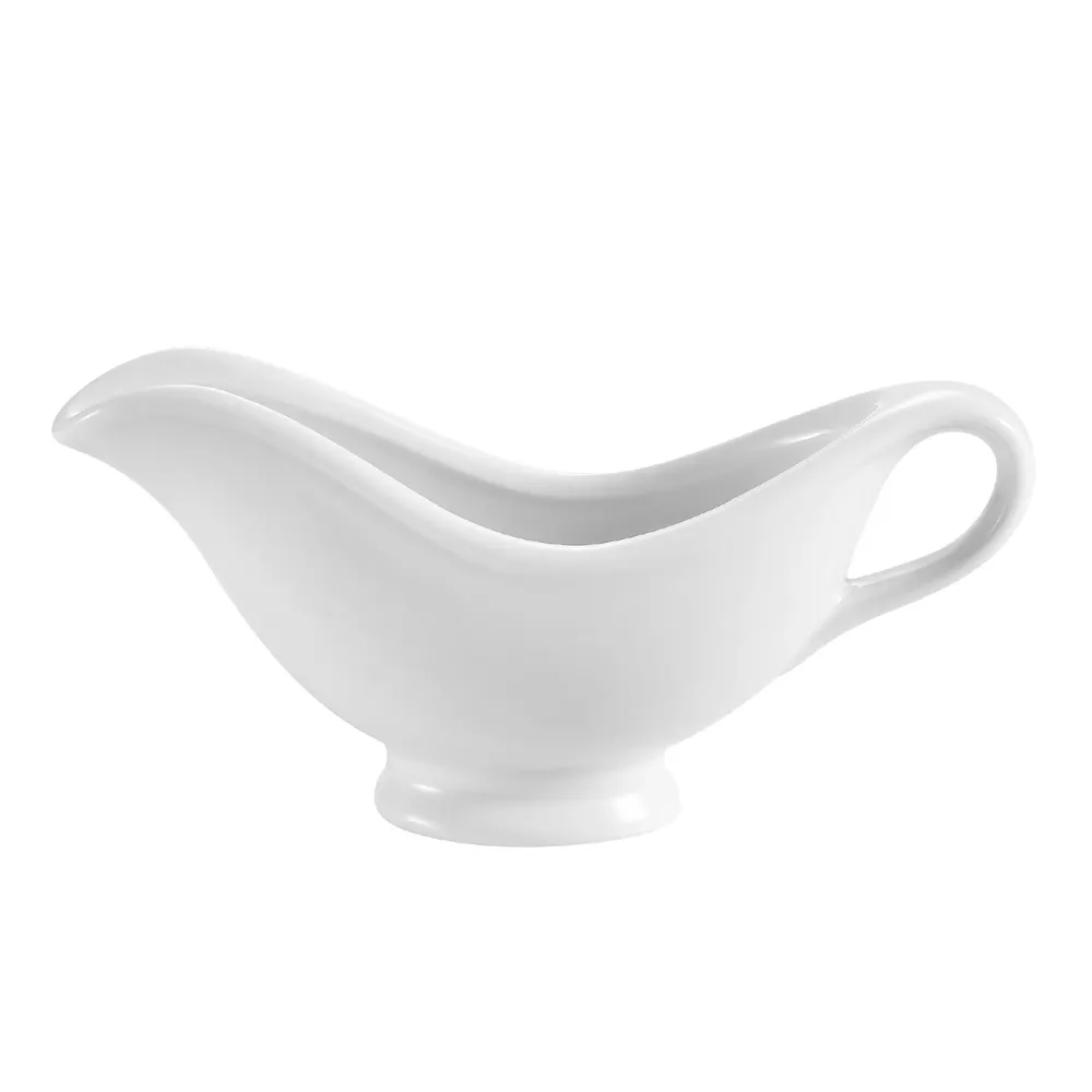 CAC China SBT-8 - 8.5 oz Gravy Sauce Boat 8¼" L x 2¾" W x 4¼" H White Porcelain Safe - 1 Dozen