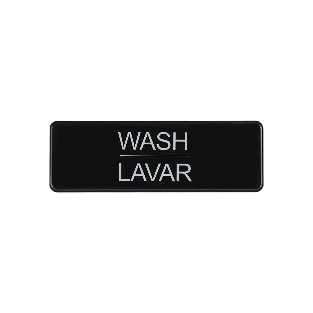 CAC China SCS3-WS03 Compliance Sign, 9" x 3"H, English/Spanish, Wash, Heavy-Duty Plastic, Black