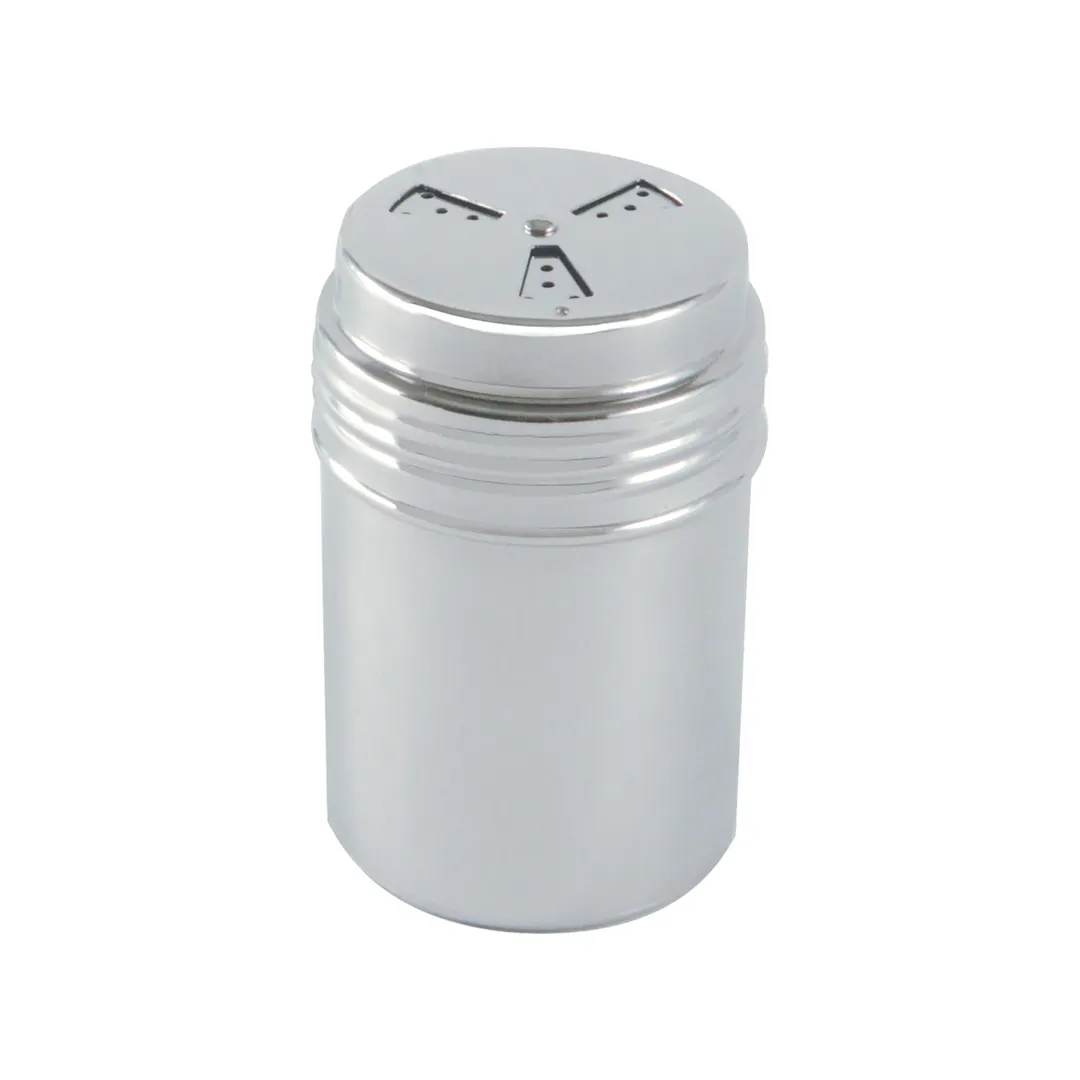 CAC China SDRG-8A Dredge, 8‑Oz Stainless Steel Cheese Shaker, 3‑Way Perforated Top, Silver Lid