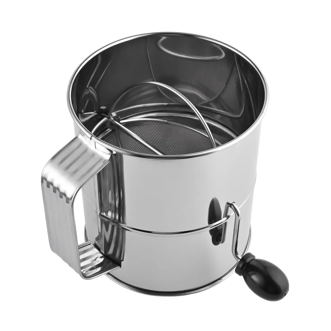 CAC China SFTR-8 Rotary Baking Sifter, 8 Cup Capacity, Stainless Steel, Black and Cherry Finish