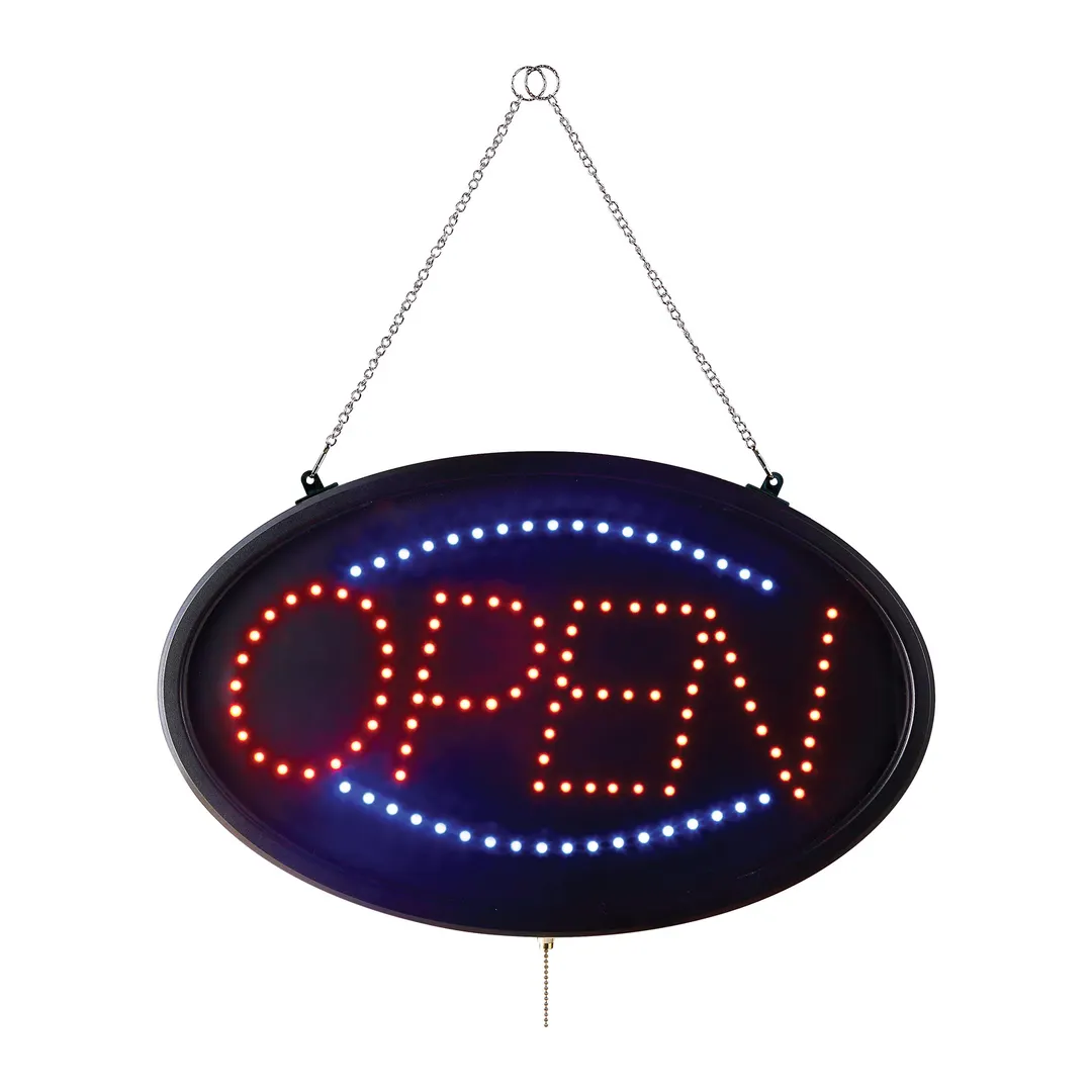 CAC China SLED-OP02 LED Open Sign, 22-3/4"W x 14"H x 1-3/4" Thick, Oval, 3 Modes, Acrylic Cover