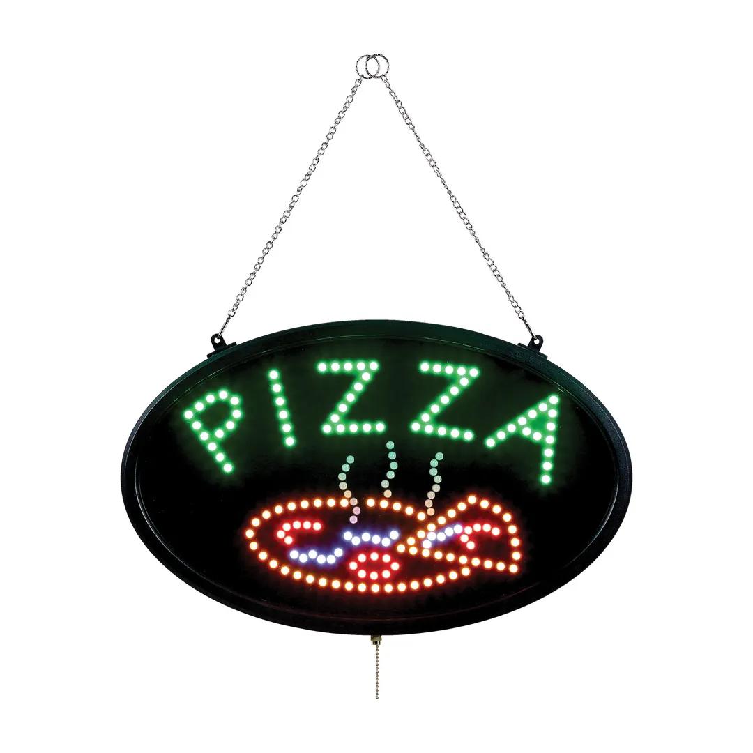 CAC China SLED-PZ03 LED Pizza Sign, 22-3/4"W x 14"H x 1-3/4" Thick, Oval, 3 Modes, Acrylic Cover