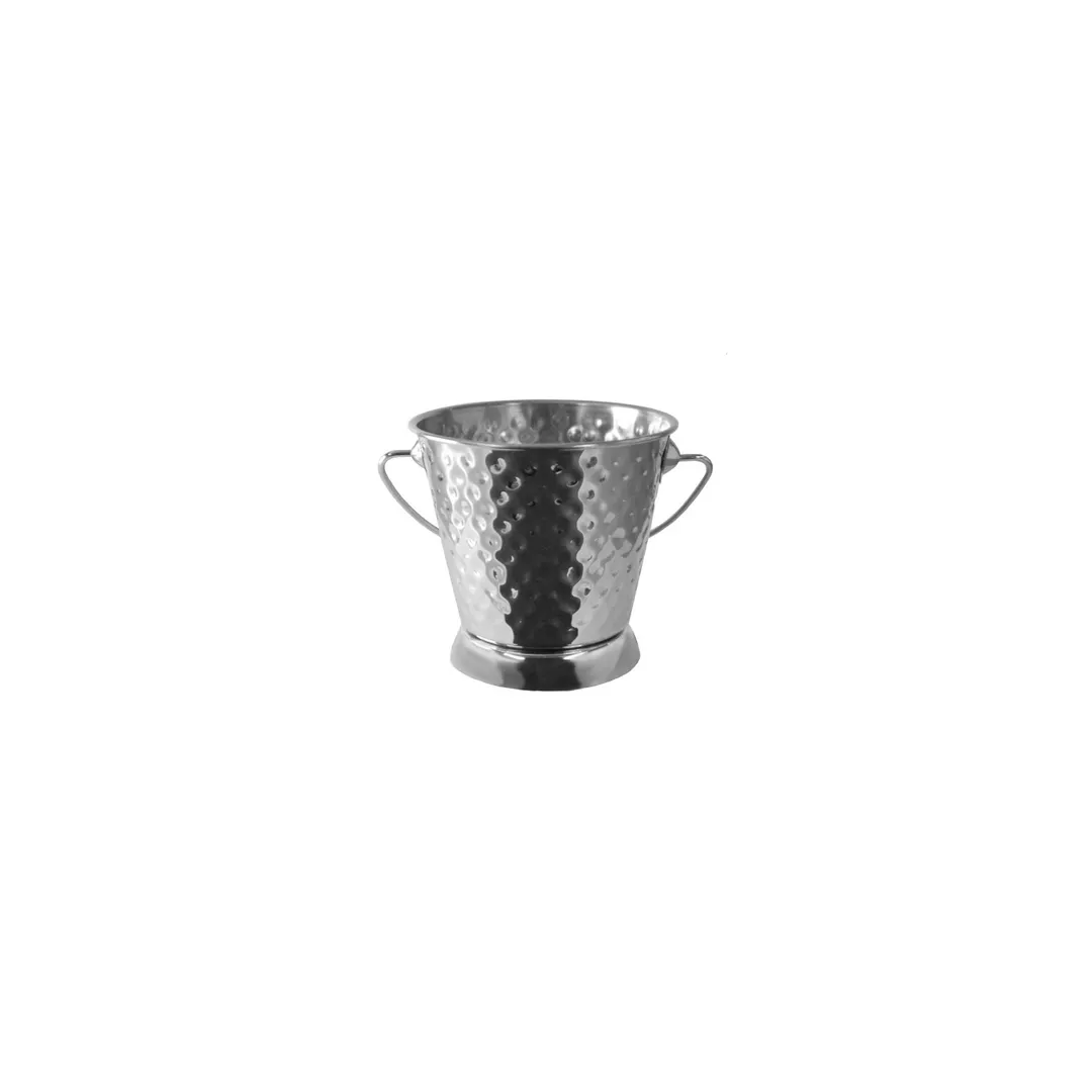 CAC China SMPL-35H Serving Pail - 3-1/2" Dia x 3-5/8" H Hammered Stainless Steel Bowl with Handle