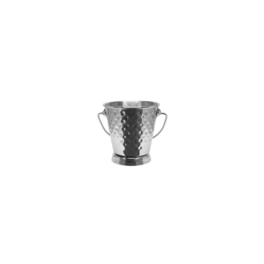 CAC China SMPL-3H Serving Pail - 3" Diameter x 3-1/8" Height Hammered Stainless Steel With Handle