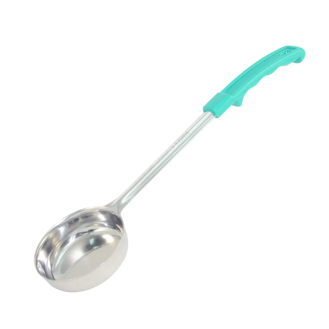 CAC China SPCT-4GN Portion Control Spoon, 4 oz, Solid, Green Handle, Stainless Steel