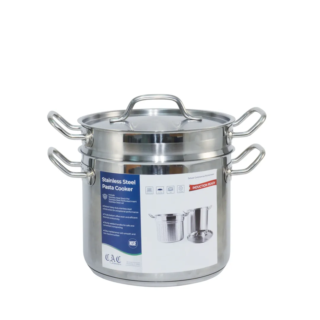 CAC China SPDB-8 Pasta Cooker, 8 qt Stainless Steel, Induction Ready, 9-1/2" x 7-1/2" x 6-3/4"H, Set