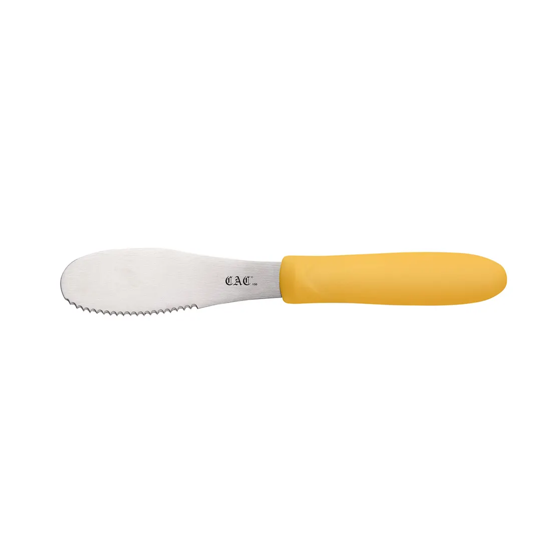 CAC China SPSP-4YL Spreader, 3-7/8", Stainless Steel, Serrated Plastic Handle, Yellow