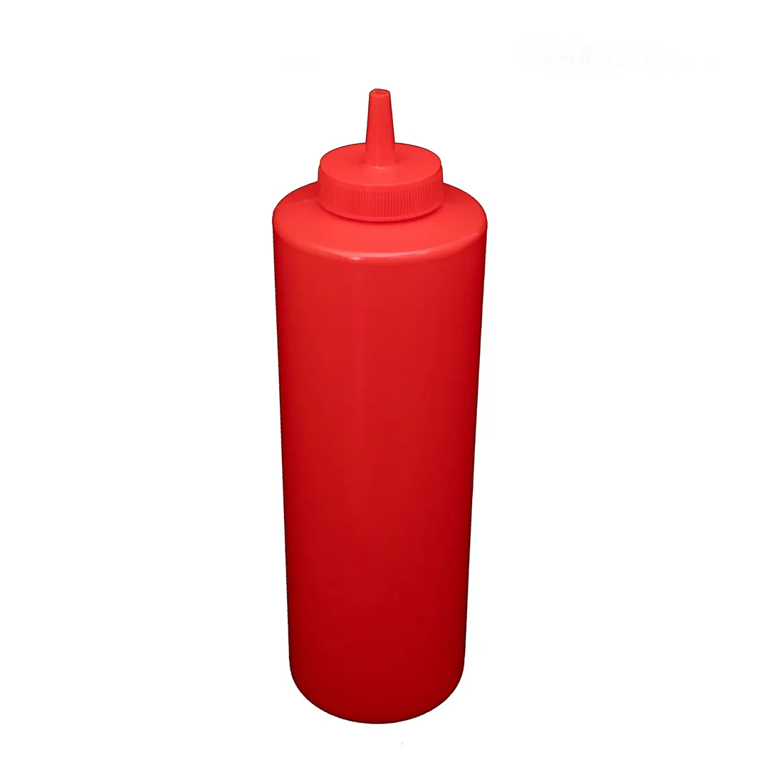 CAC China SQBT-24R Squeeze Bottle - 32 oz Red Plastic, Leak‑Proof Cap, Single Tip, BPA‑Free - 6/Pack