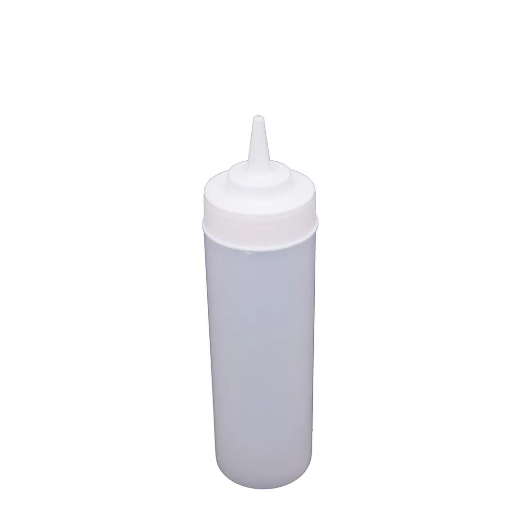 CAC China SQBT-W-12C - Clear 12 oz Wide‑Mouth Squeeze Bottle, Plastic, Single Tip, White Cap - 6/Pack