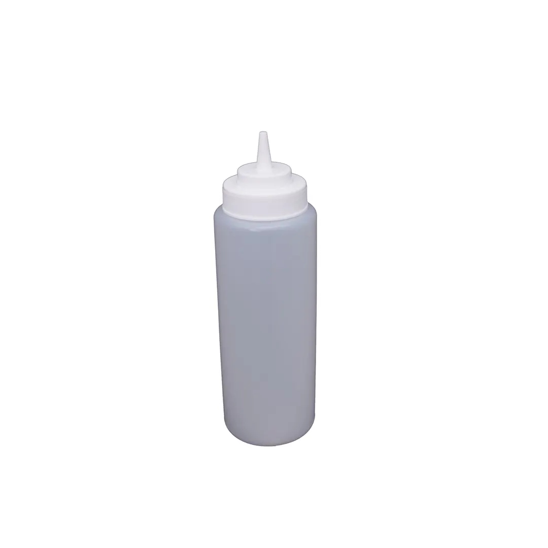 CAC China SQBT-W-32C - Clear 32 oz Wide‑Mouth Squeeze Bottle, Plastic, Single Tip, White Cap - 6/Pack