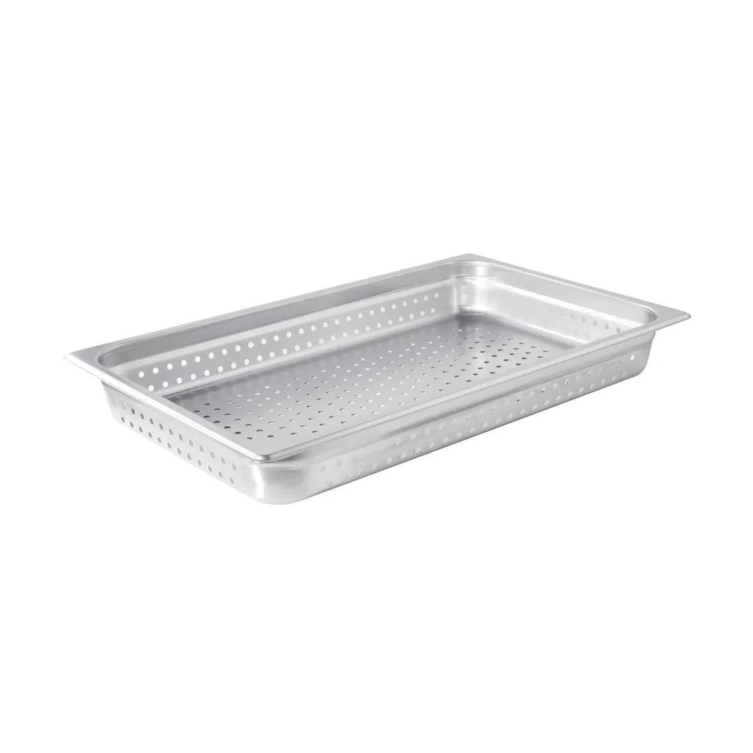 CAC China SSPF-25-2P Stainless Steel Steam Table Pan, 1/1, 2-1/2", Perforated, Anti‑Jam, 25‑Gauge