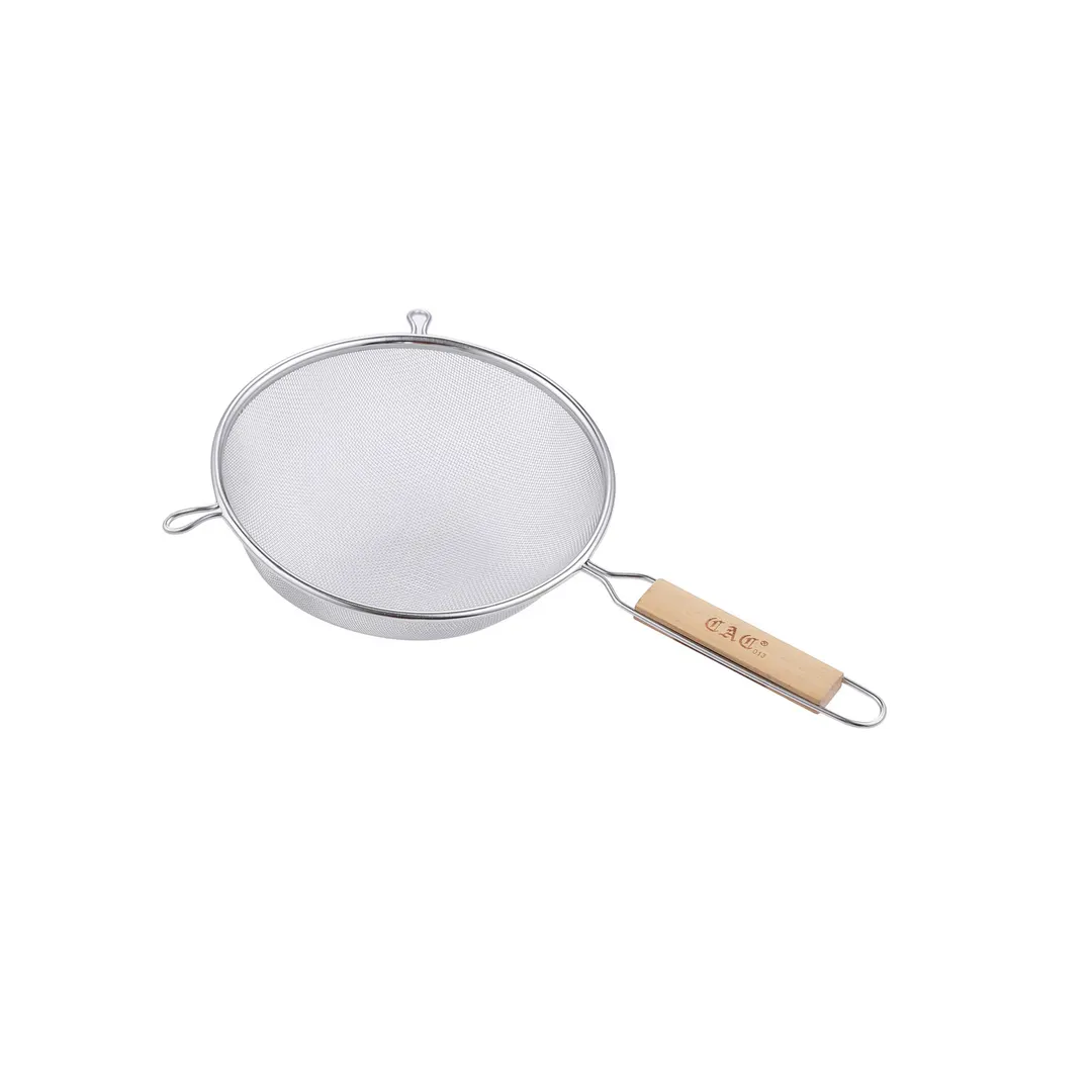 CAC China SSTR-08S Mesh Strainer, 8" Dia., Single Layer Stainless Steel Mesh, Wood Handle