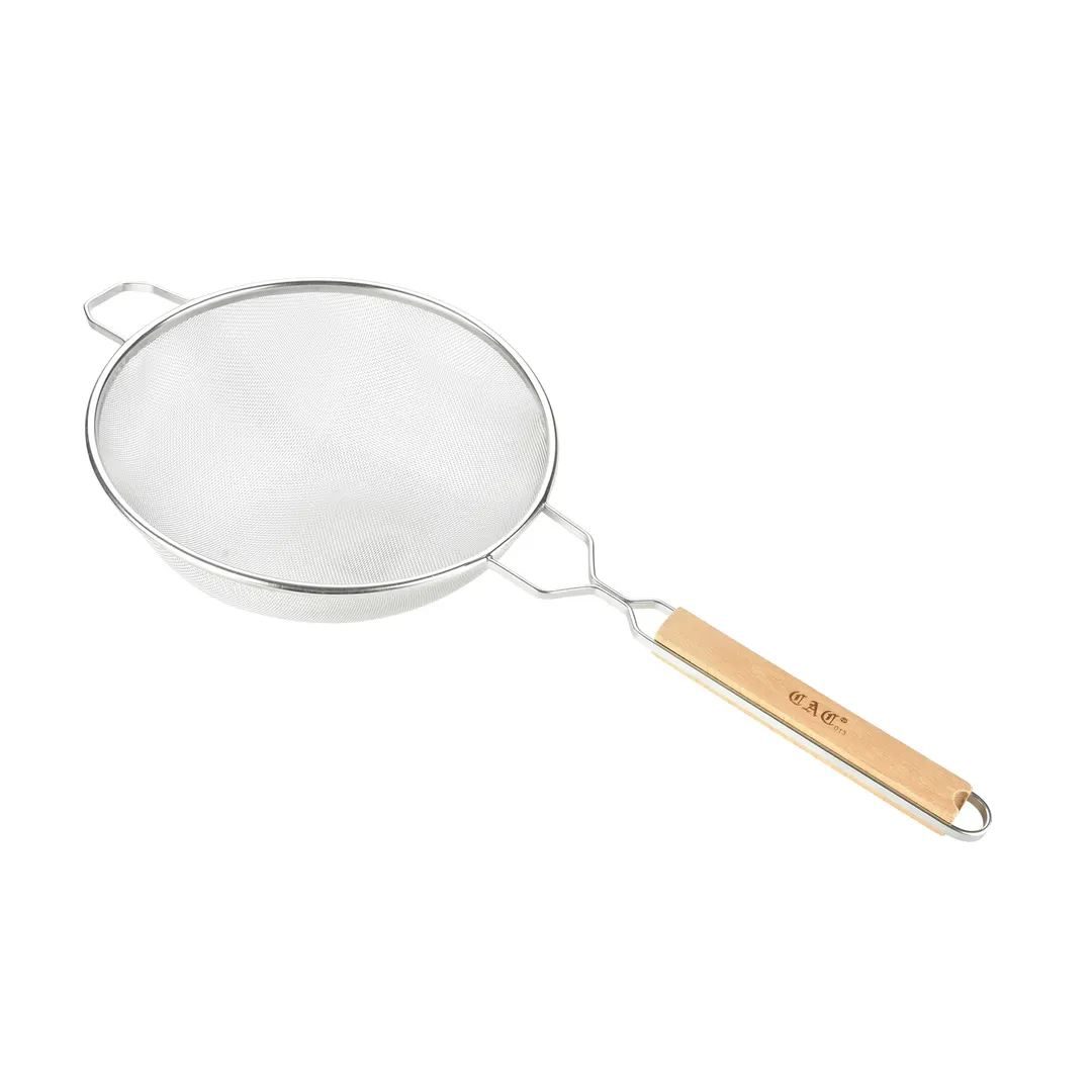 CAC China SSTR-10S Mesh Strainer, 10-1/4" dia., Single Layer Stainless Steel Mesh, Wood Handle