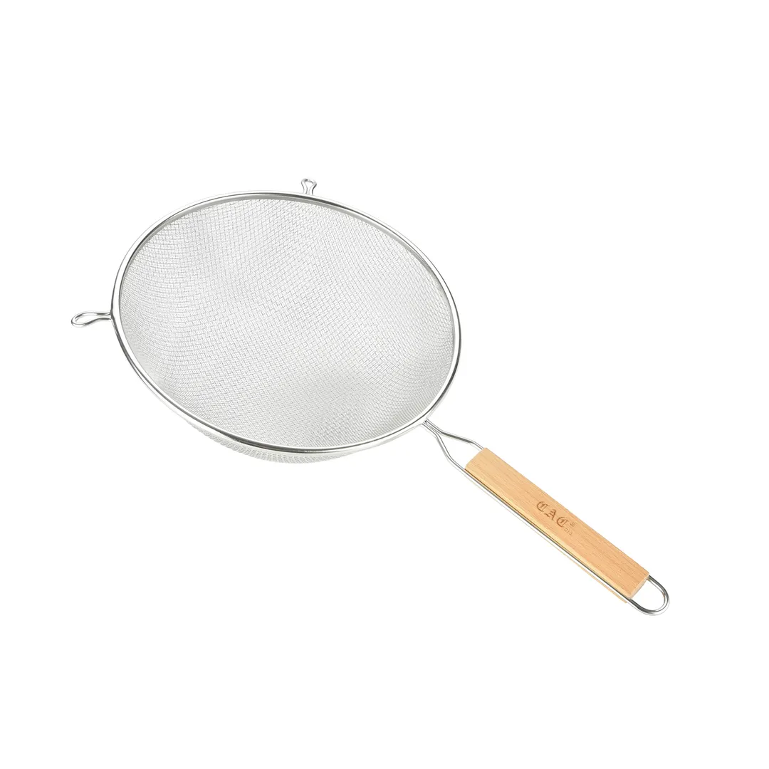 CAC China SSTR-11D Mesh Strainer, 11" Dia., Double Layer Stainless Steel Mesh, Wood Handle