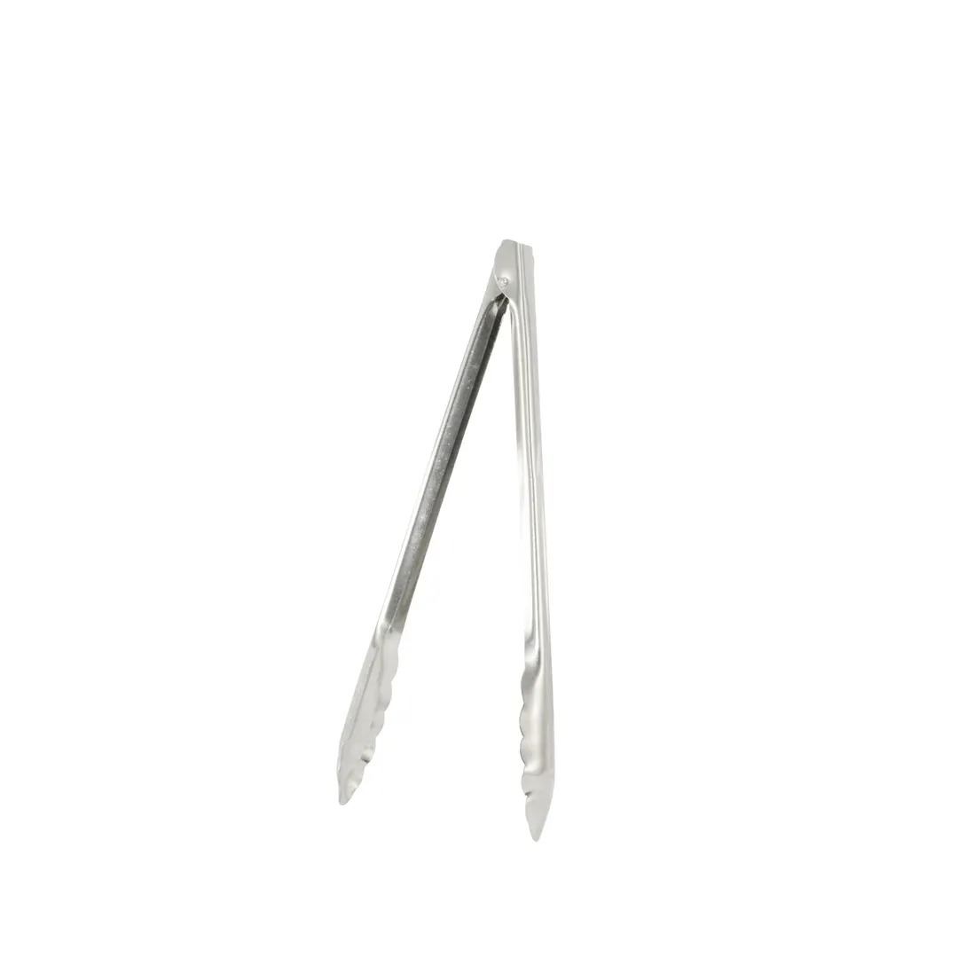 CAC China SSUT-12-05 Utility Tongs – 12" Length, Stainless Steel, Black & Cherry Handles