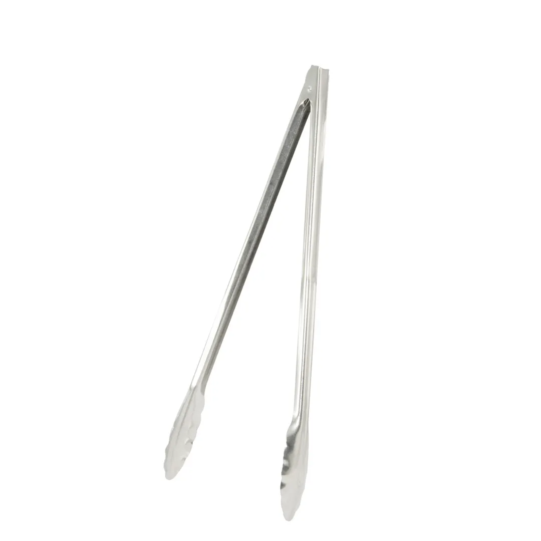CAC China SSUT-16-10 Tongs - 16" 1mm Thick Stainless Steel, Black & Cherry Non-Coated Handles