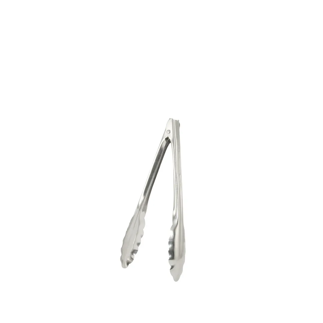 CAC China SSUT-9-05 Utility Tongs, 9.5"L, Stainless Steel, Black/Cher, Non-Coated Handle