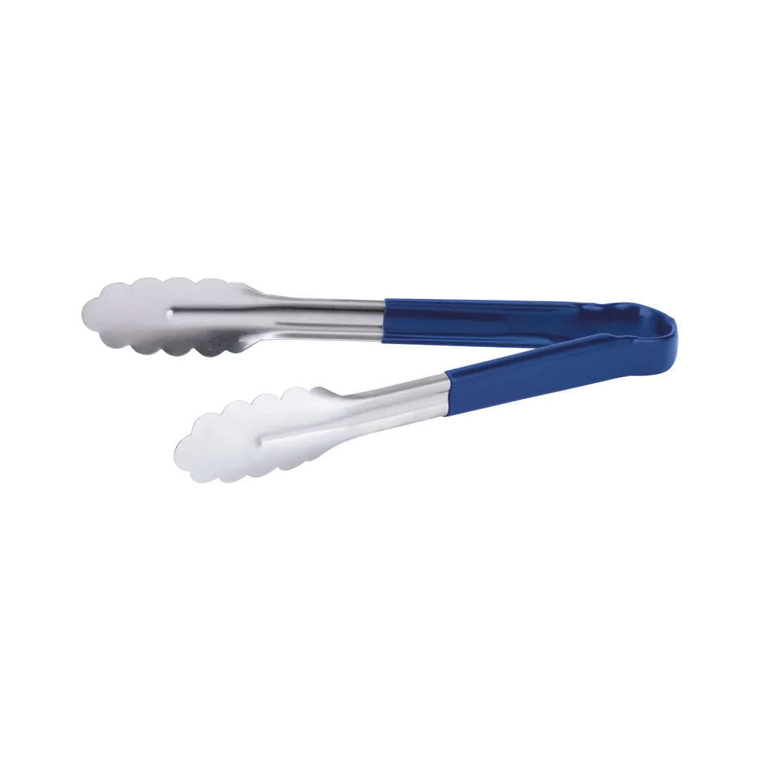 CAC China STCH-10BL Utility Tongs, 10" Heavy-Duty Stainless Steel, Blue Handle