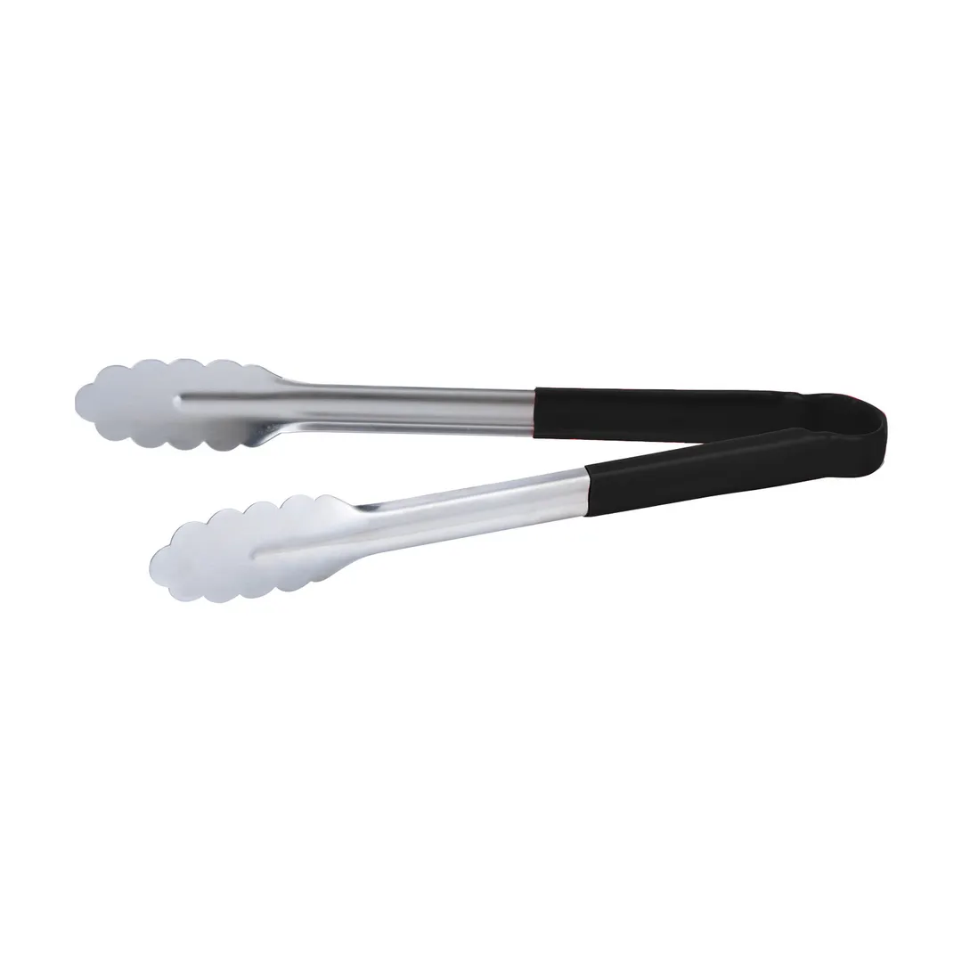 CAC China STCH-12BK Utility Tongs, 12" Heavy-Duty Stainless Steel, Black Handle