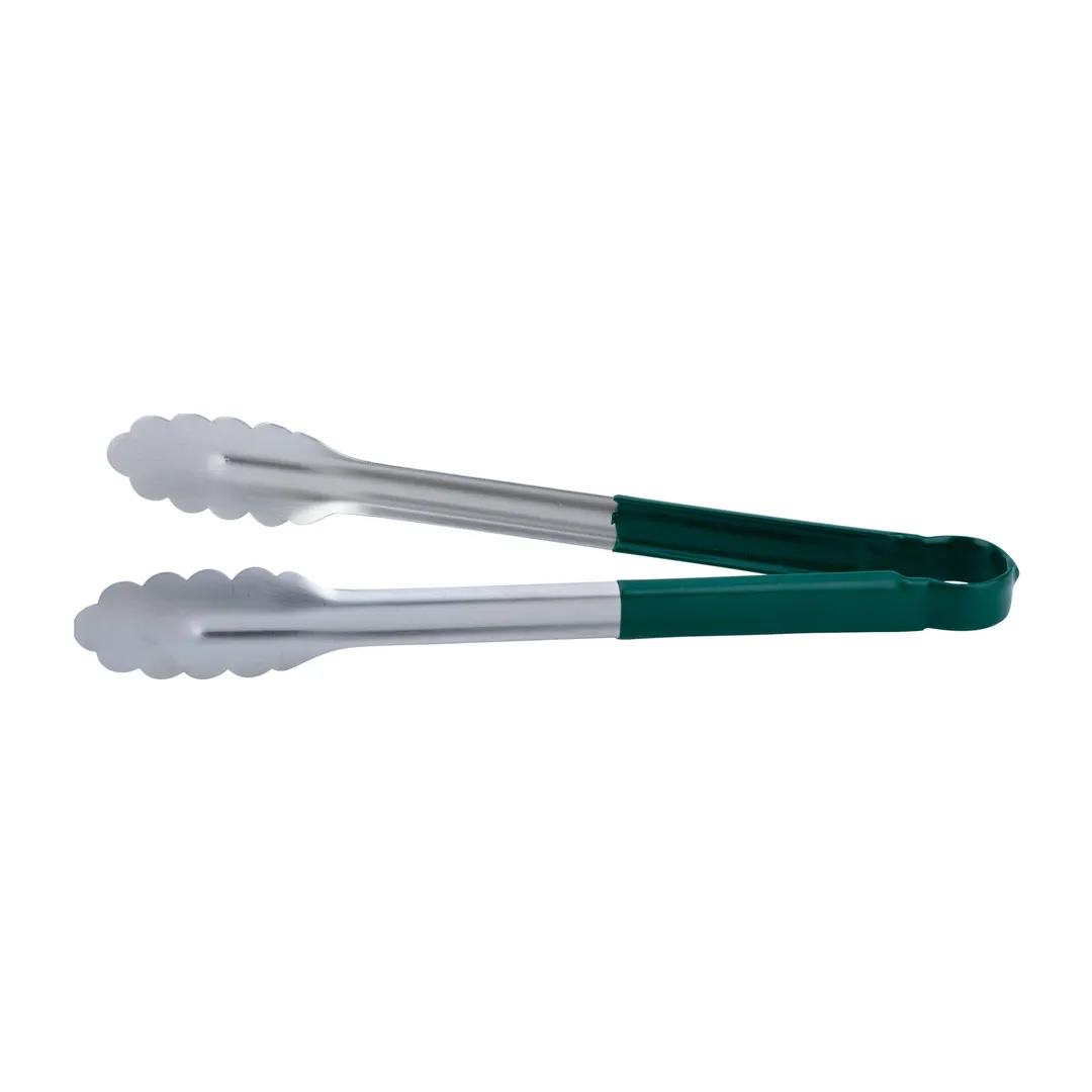 CAC China STCH-12GN Utility Tongs, 12" Heavy-Duty Stainless Steel, Green Handle