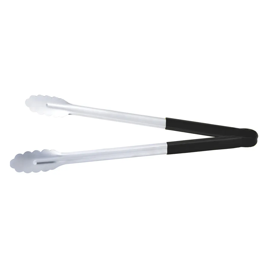 CAC China STCH-16BK Utility Tongs, 16" Heavy-Duty Stainless Steel with Black Handle