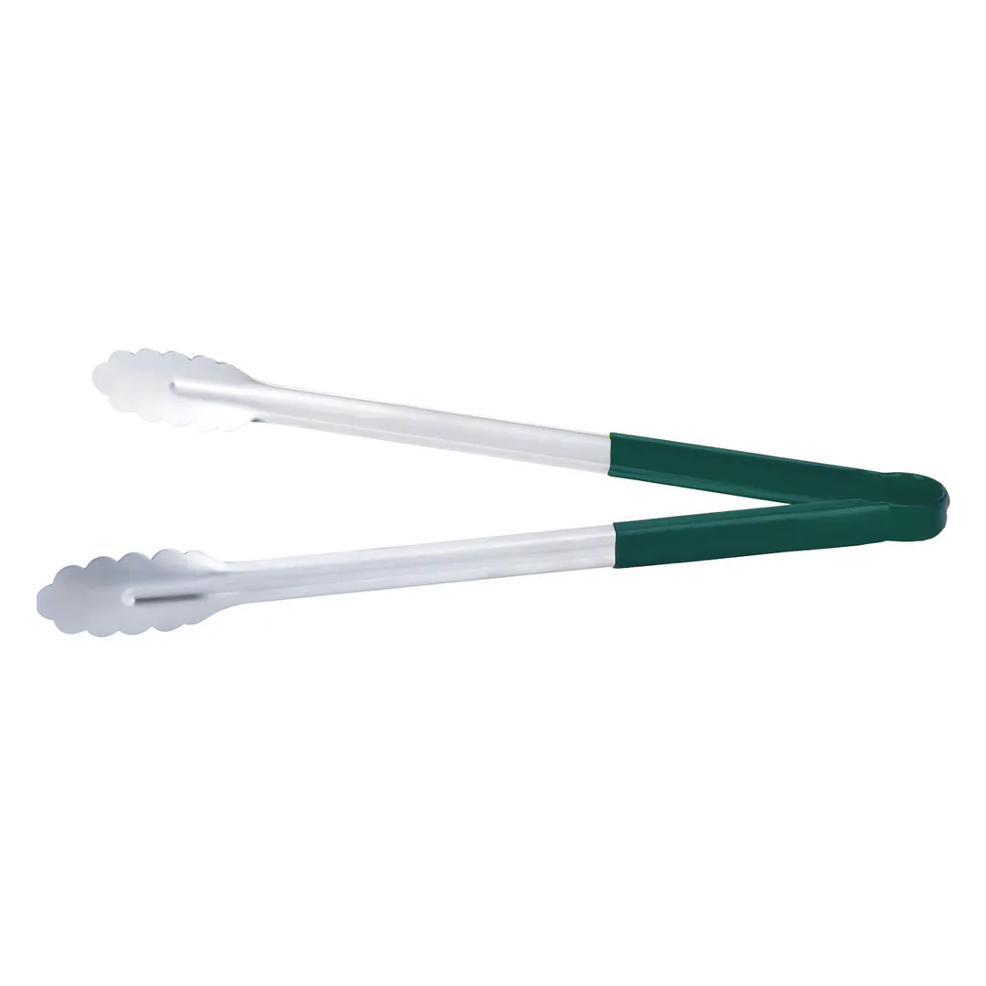 CAC China STCH-16GN Utility Tongs, 16" Heavy-Duty Stainless Steel, Green Handle