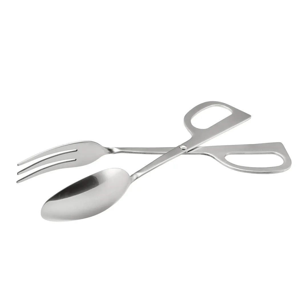 CAC China STG2-10F Scissor Tongs, 10" Long, Fork & Spoon, 18/8 Stainless Steel