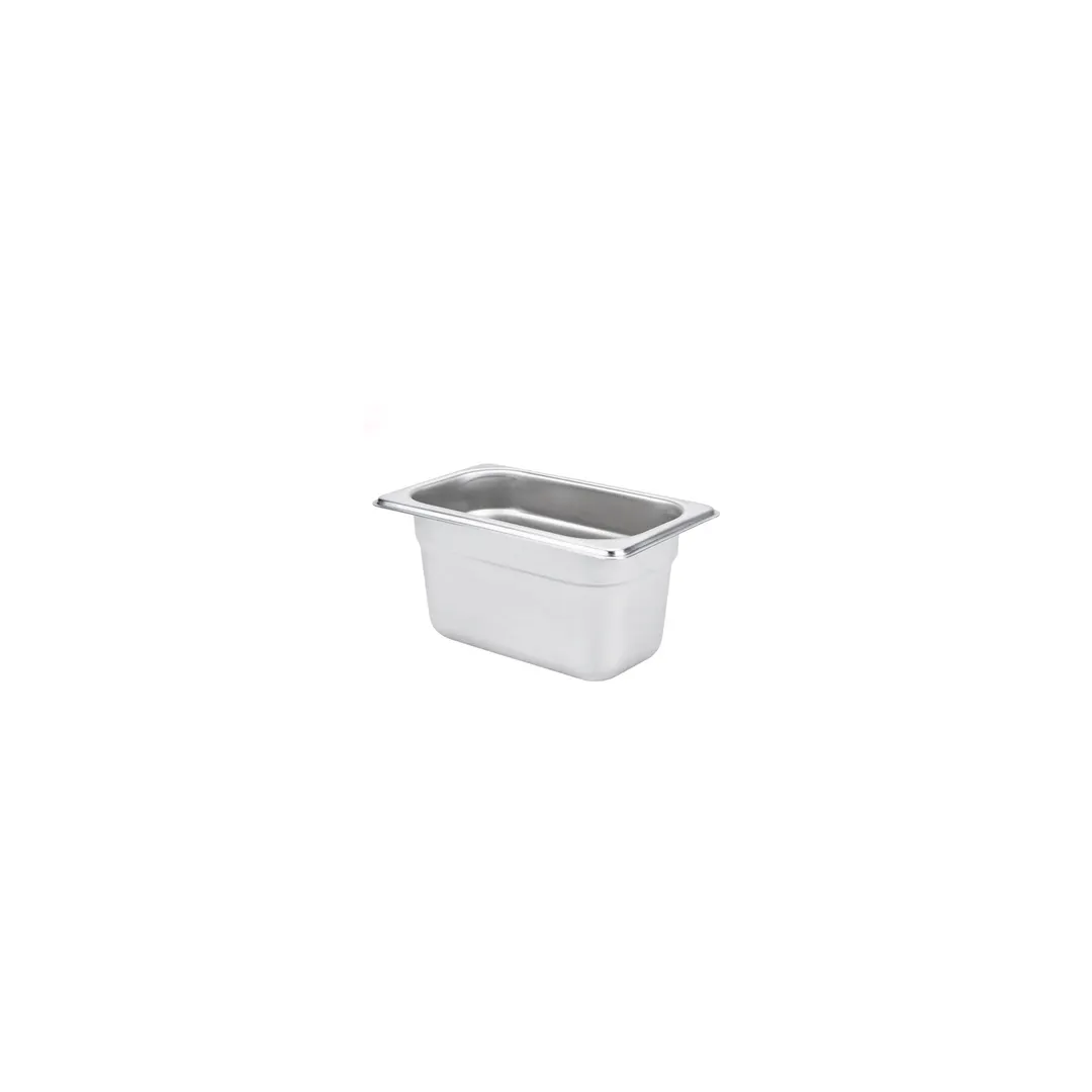 CAC China STPN-23-4 Steel Steam Table Pan, 1/9-size, 4" deep, Stacking Lug, Dishwasher Safe