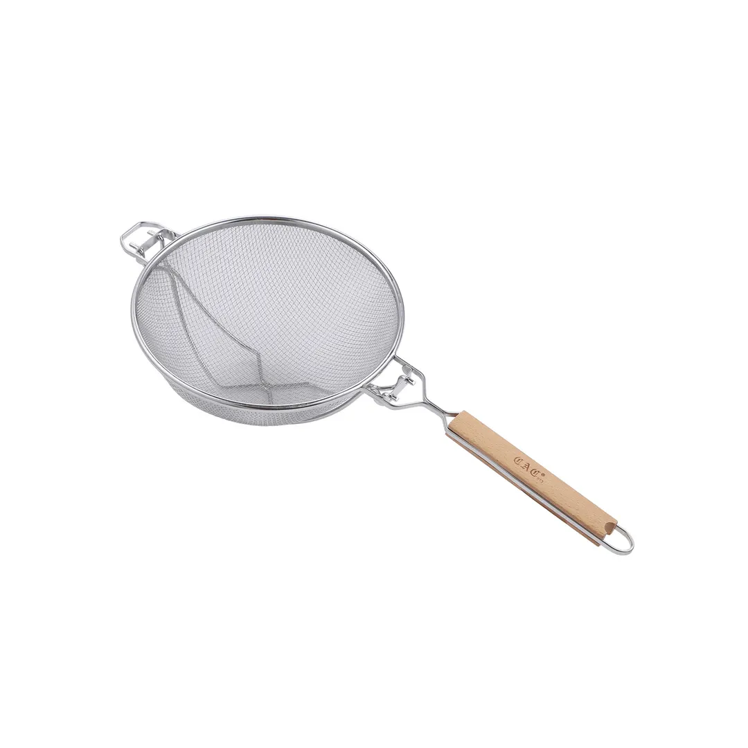 CAC China STRH-10S Mesh Strainer, 10-1/4" Dia., Single, Reinforced, Wood Handle, Stainless Steel