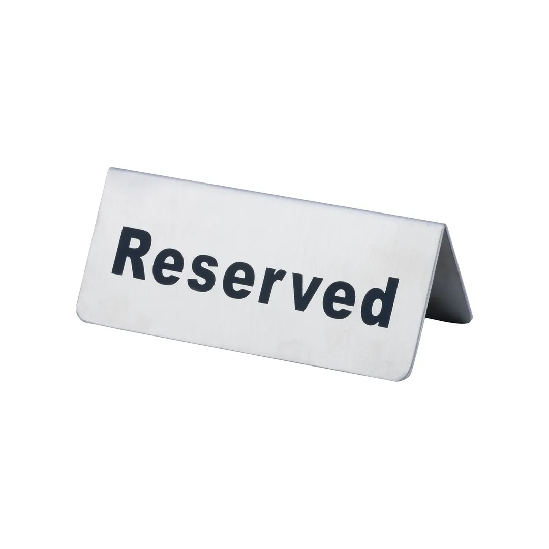 CAC China STRV-52 Table Tent Sign, 4-3/4" x 2"H Reserved Message, Stainless Steel Menu Holder