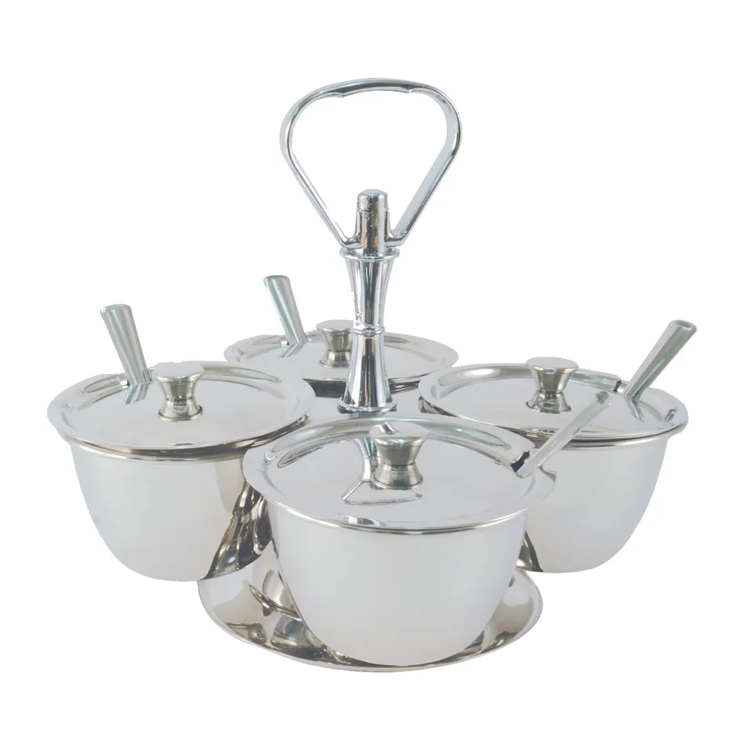 CAC China STSV-4 Tabletop Server Set, 4‑Compartment Stainless Steel Condiment Caddy Rack - Set