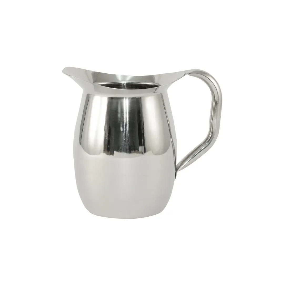 CAC China SWPB-2 Metal Pitcher, 2‑Quart (64‑95 oz) Bell‑Shaped Stainless Steel Pitcher with Handle