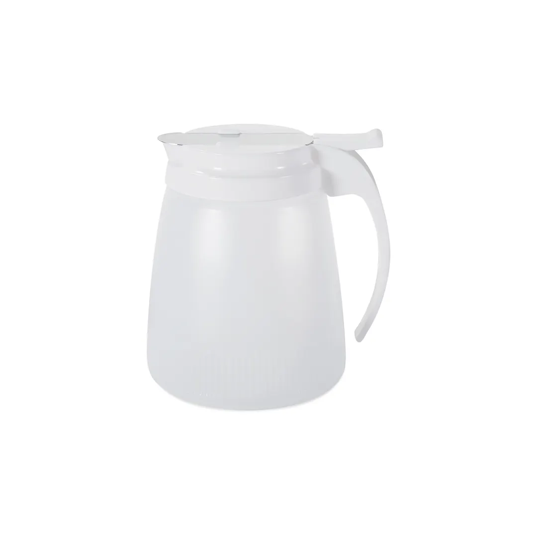 CAC China SYDP-32 Syrup Dispenser, 32 oz White Thumb Cap, Stainless Steel Lever, Plastic Top and Jar