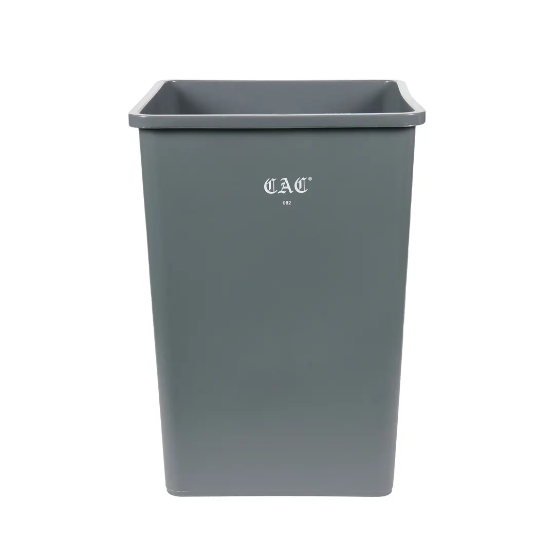 CAC China TCSQ-35GRY - 35‑Gal Square Trash Can, 27" Height, 19" Width, Gray Plastic, No Lid