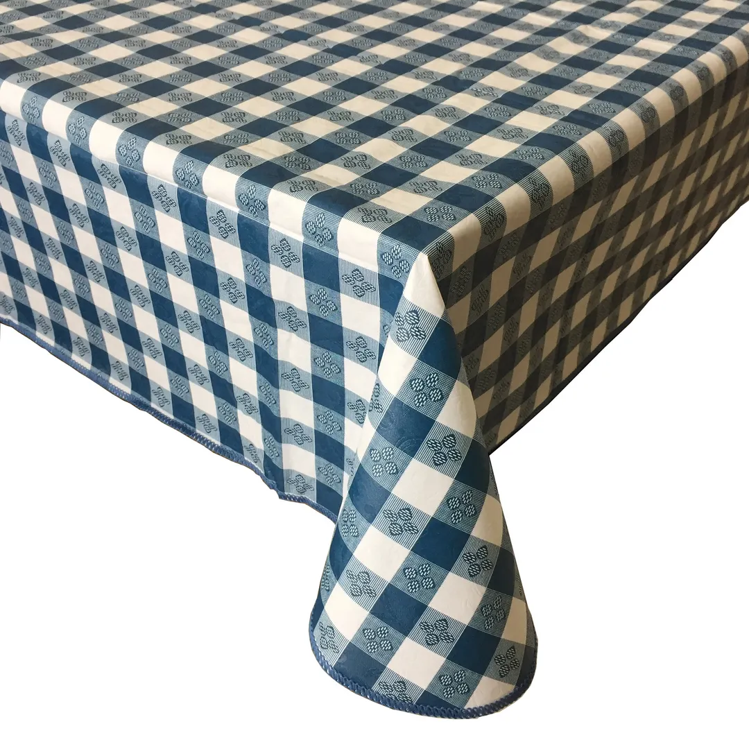 CAC China TCVG-52B Throw Table Cover, 52" x 52" Square Vinyl, Blue Gingham, Fannel Back