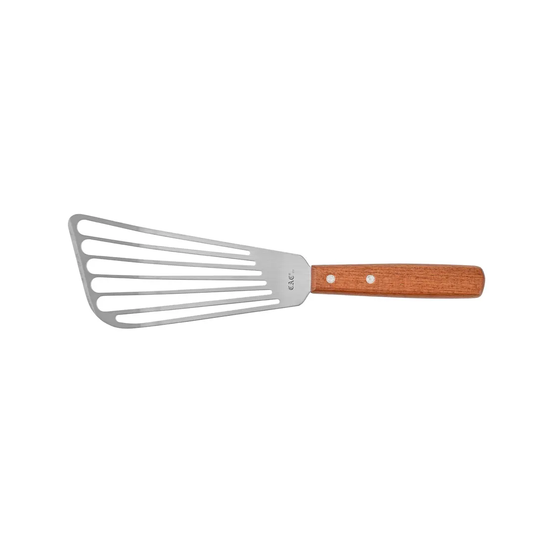 CAC China TNRW-SP73 Commercial Spatula, Slotted, 6-3/4", Stainless Steel with Wooden Handle