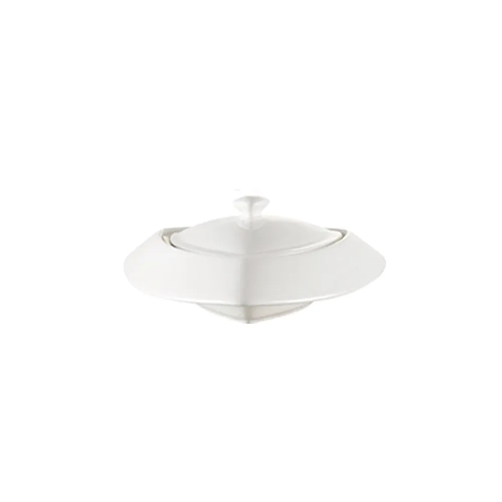 CAC China TR-B8 Triangular 10‑Oz Porcelain Bowl with Cover, 8" Diameter, Dishwasher Safe - 1/Set