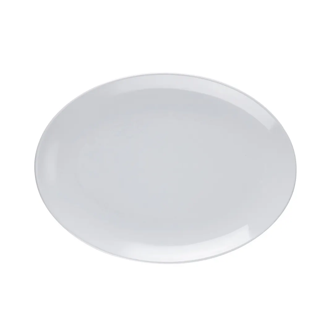 CAC China XBRC-12 Oval Platter, 7.25" L x 10.25" W x .88" H, White Melamine, 10" - 1 Dozen