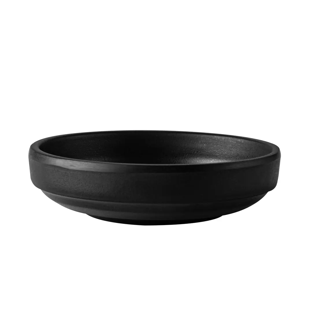 CAC China XKRW-S6-MK Dish, 10oz 5½" Dia x 1⅜" H, Round Melamine, Matte Black, Stackable - 1 Dozen