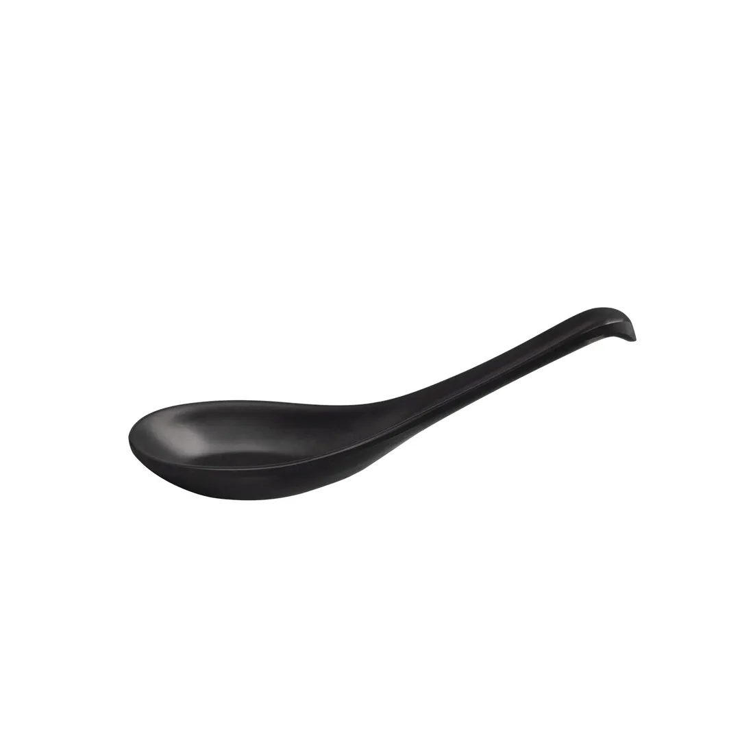 CAC China XSPN-56-MK Soup Spoon, 0.3oz Capacity, 5"-5-5/8" Length, Matte Black Plastic - 1 Dozen