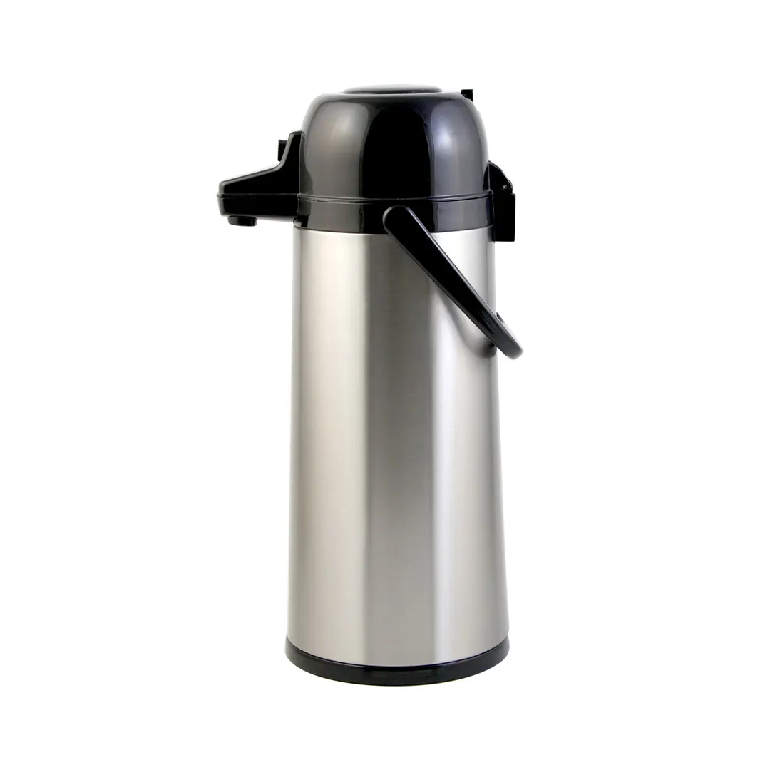 CAC China APGL-25PB Airpot - 2.5 L Glass-Lined, Push-Button, Black Lid, Double-Wall Insulated
